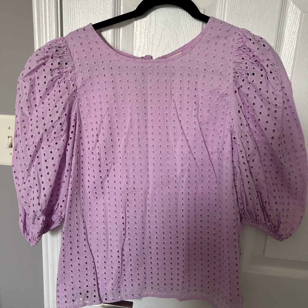 a new day Lilac Eyelet Puff Sleeve Blouse, Medium